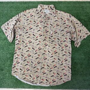 Vintage Columbia Fly fishing lure Patterned Men's Shirt, size Large